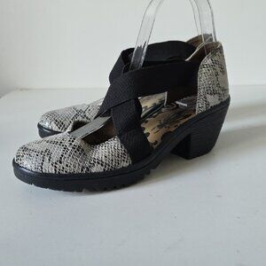 FLY LONDON | Wodi Pumps Wedges Snakeskin Criss Cross Black Gray Sz 38